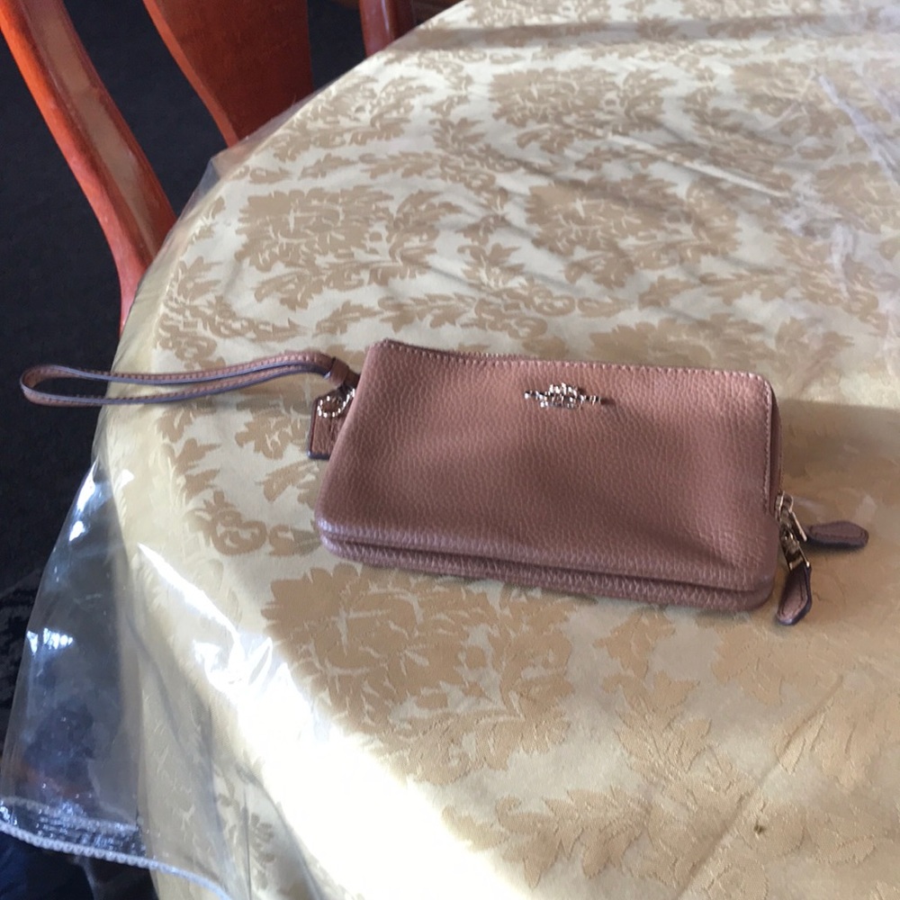 Double Zipper Brown Coach Wristlet